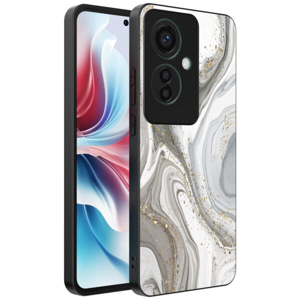 Oppo Reno 11 F telefoonhoesje met zilver marmer opdruk (1)