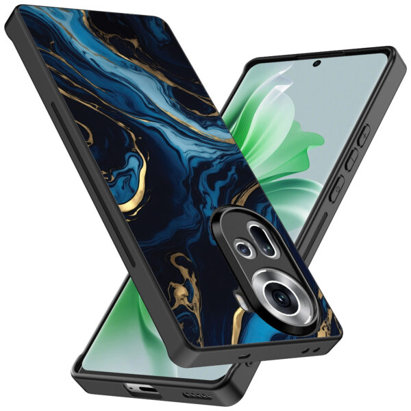 Oppo Reno 11 telefoonhoesje met blauw goud marmer opdruk (2)