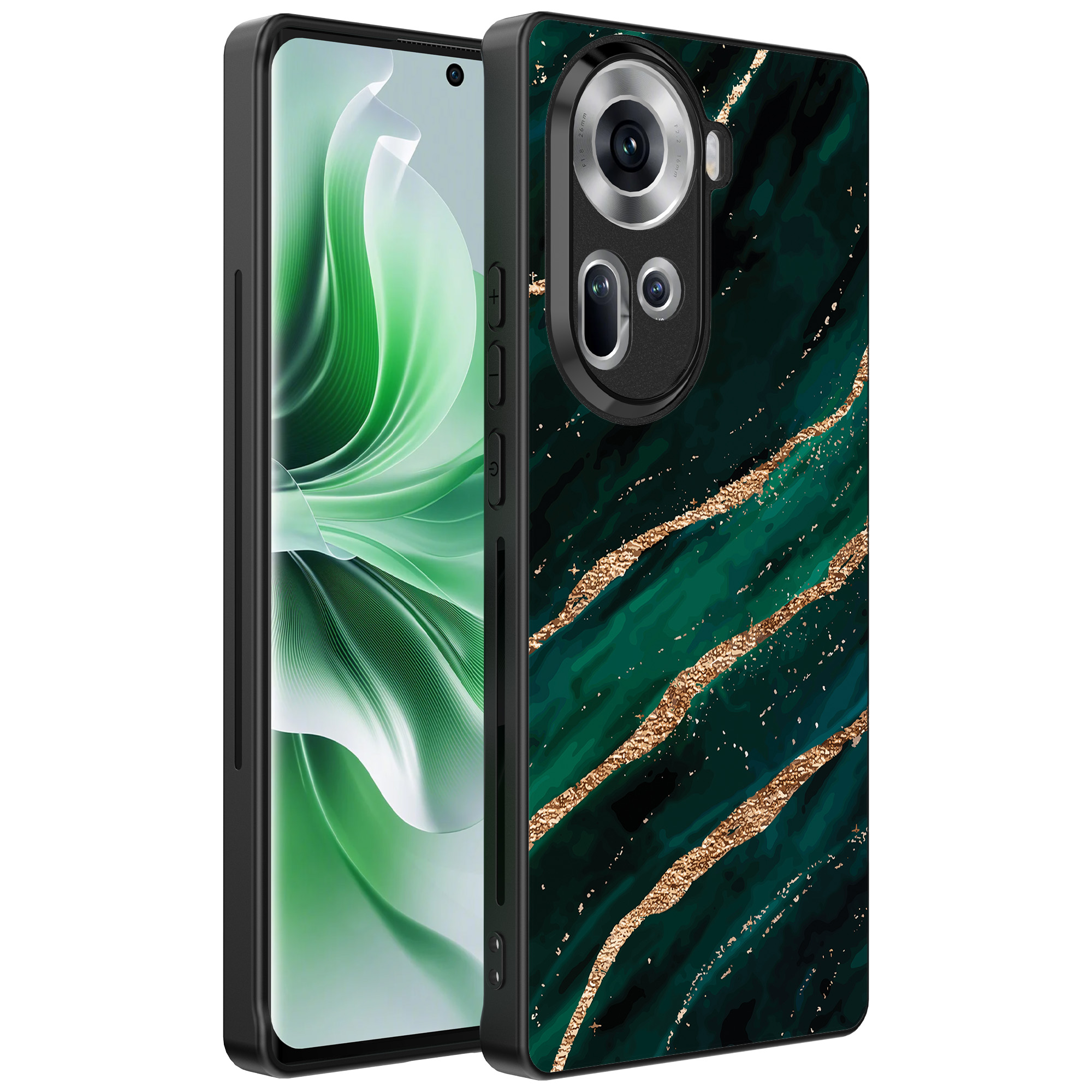 Oppo Reno 11 telefoonhoesje met groen goud marmer opdruk (1)