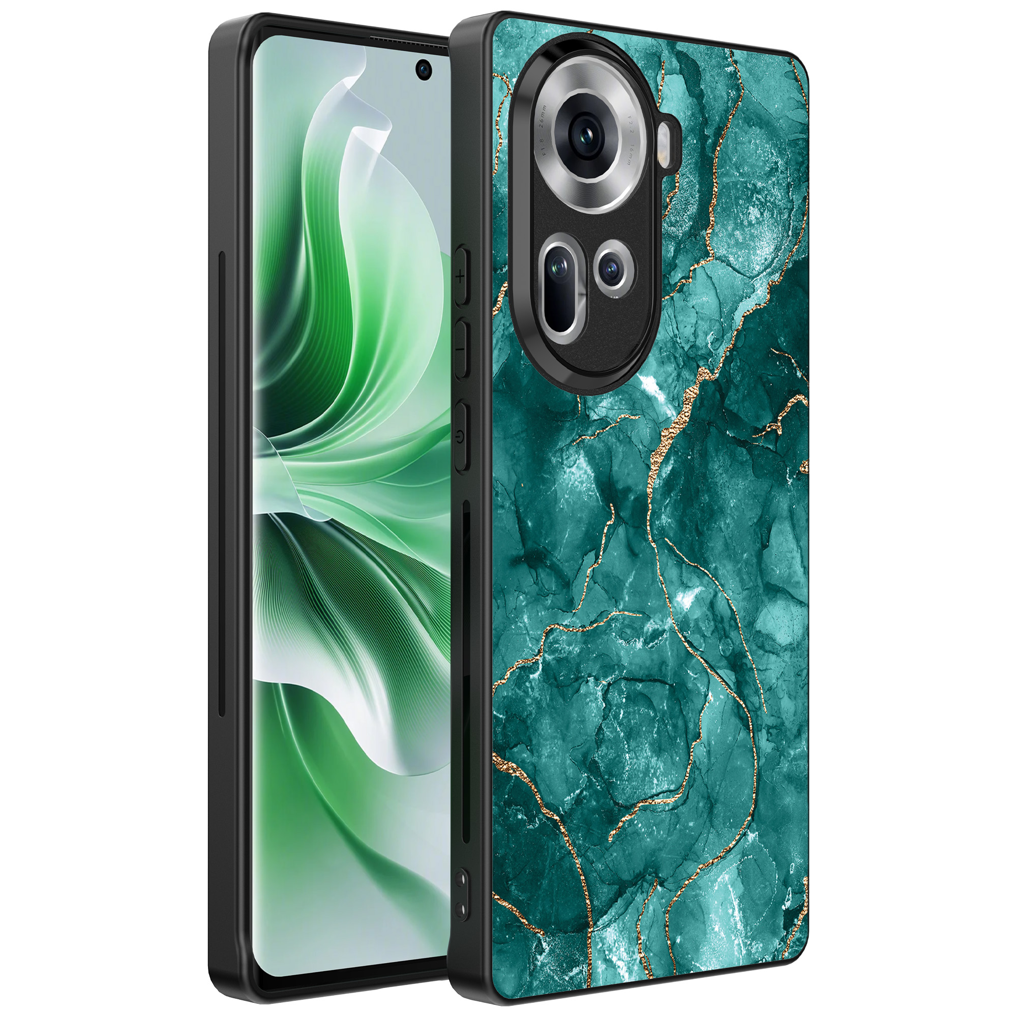 Oppo Reno 11 telefoonhoesje met groen marmer opdruk (1)