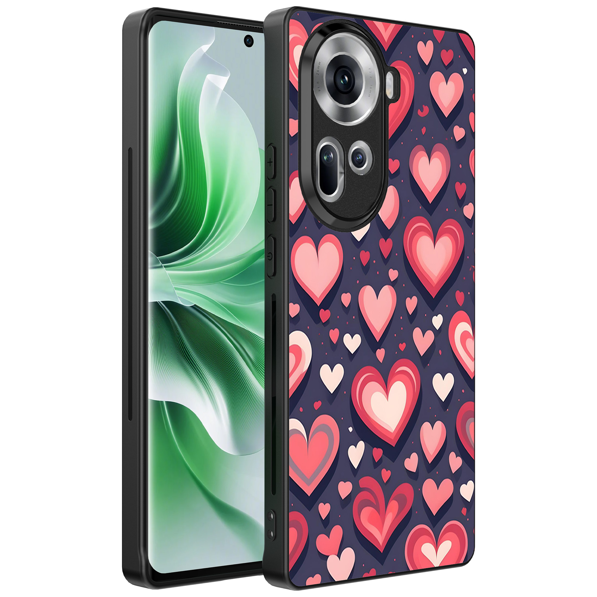 Oppo Reno 11 telefoonhoesje met hartjes opdruk groot (1)