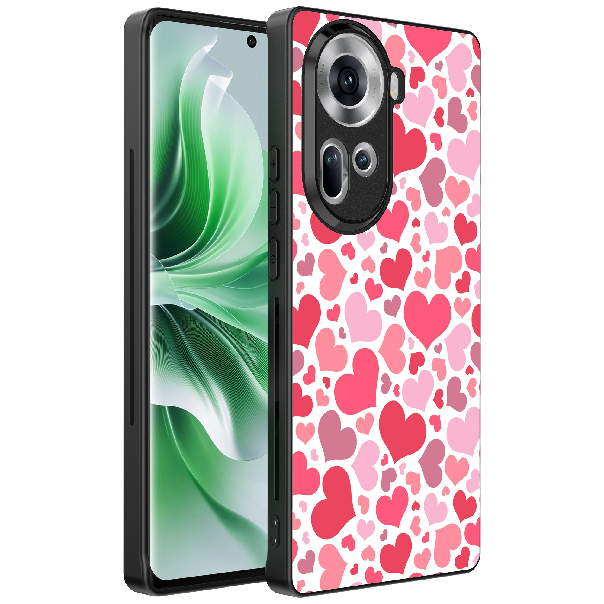 Oppo Reno 11 telefoonhoesje met hartjes opdruk transparant (1)