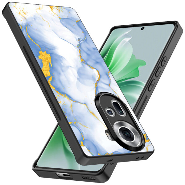 Oppo Reno 11 telefoonhoesje met lichtblauw goud marmer opdruk (2)