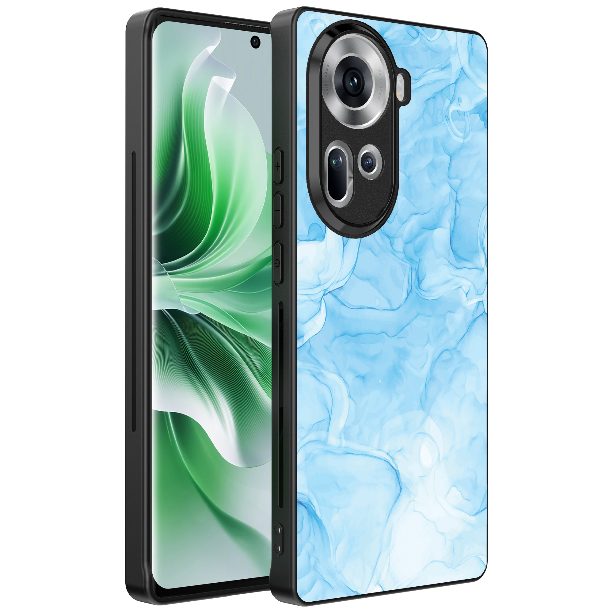 Oppo Reno 11 telefoonhoesje met lichtblauw marmer opdruk (1)