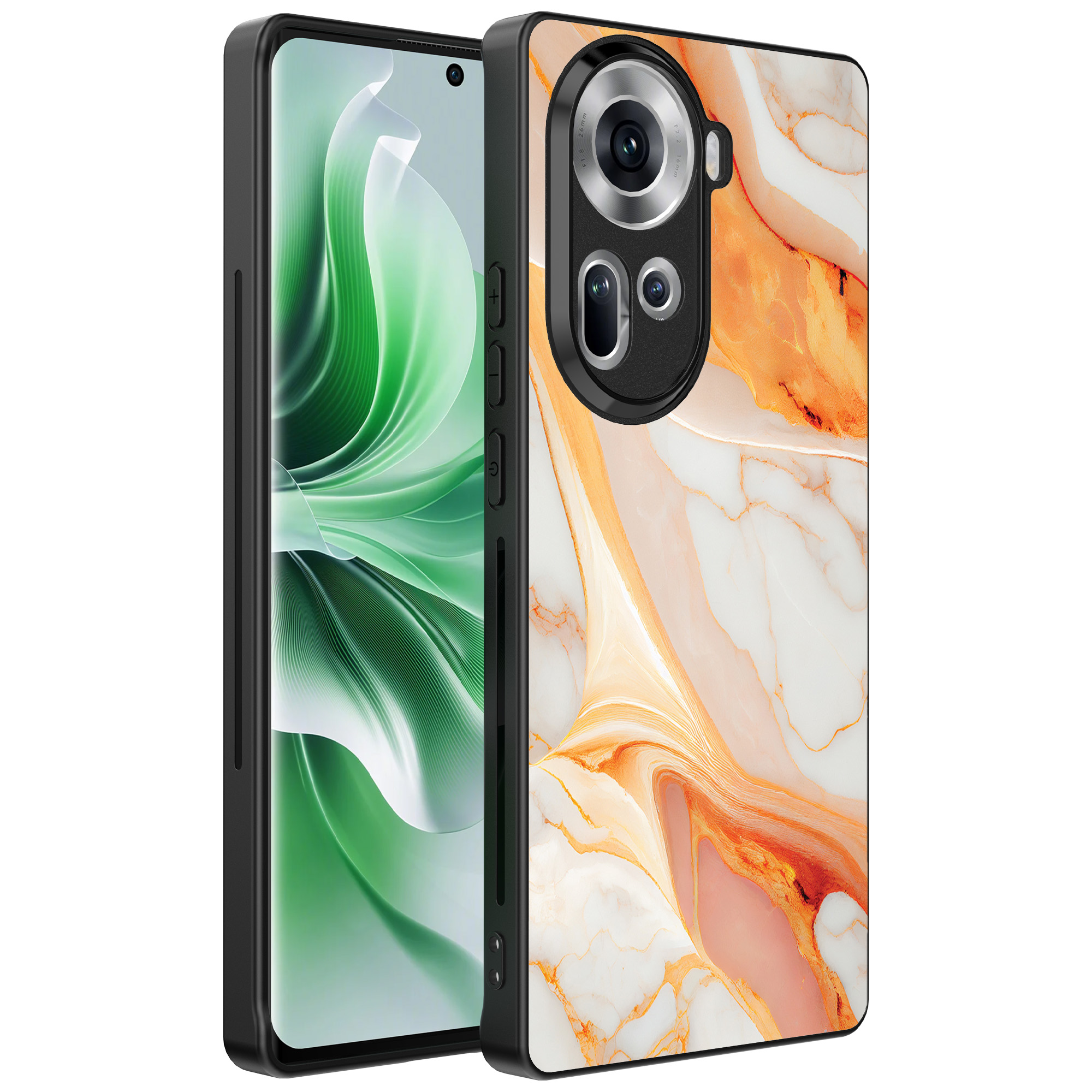 Oppo Reno 11 telefoonhoesje met oranje marmer opdruk (1)