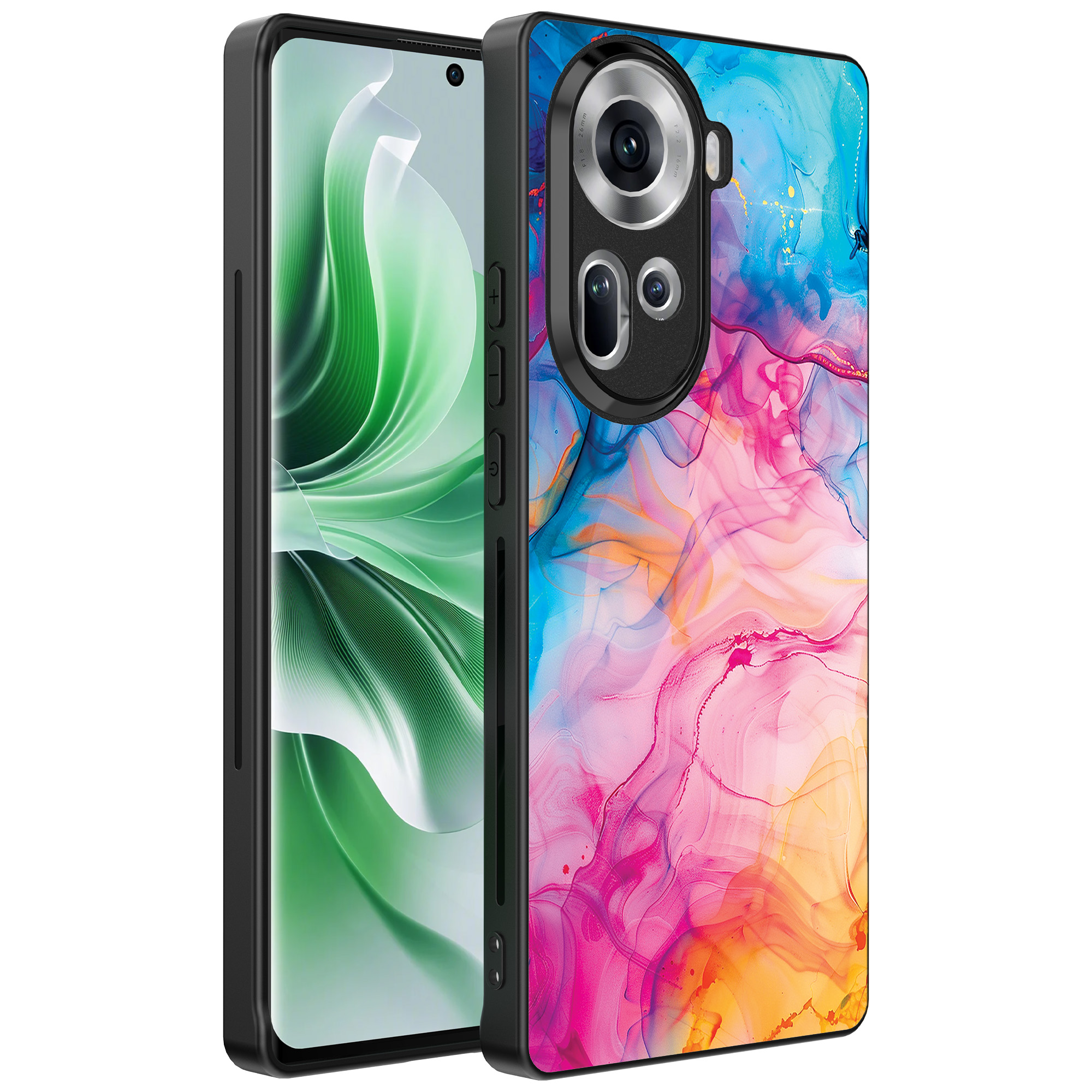 Oppo Reno 11 telefoonhoesje met regenboog acryl marmer opdruk (1)