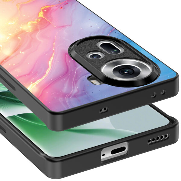 Oppo Reno 11 telefoonhoesje met regenboog glitter marmer opdruk (5)