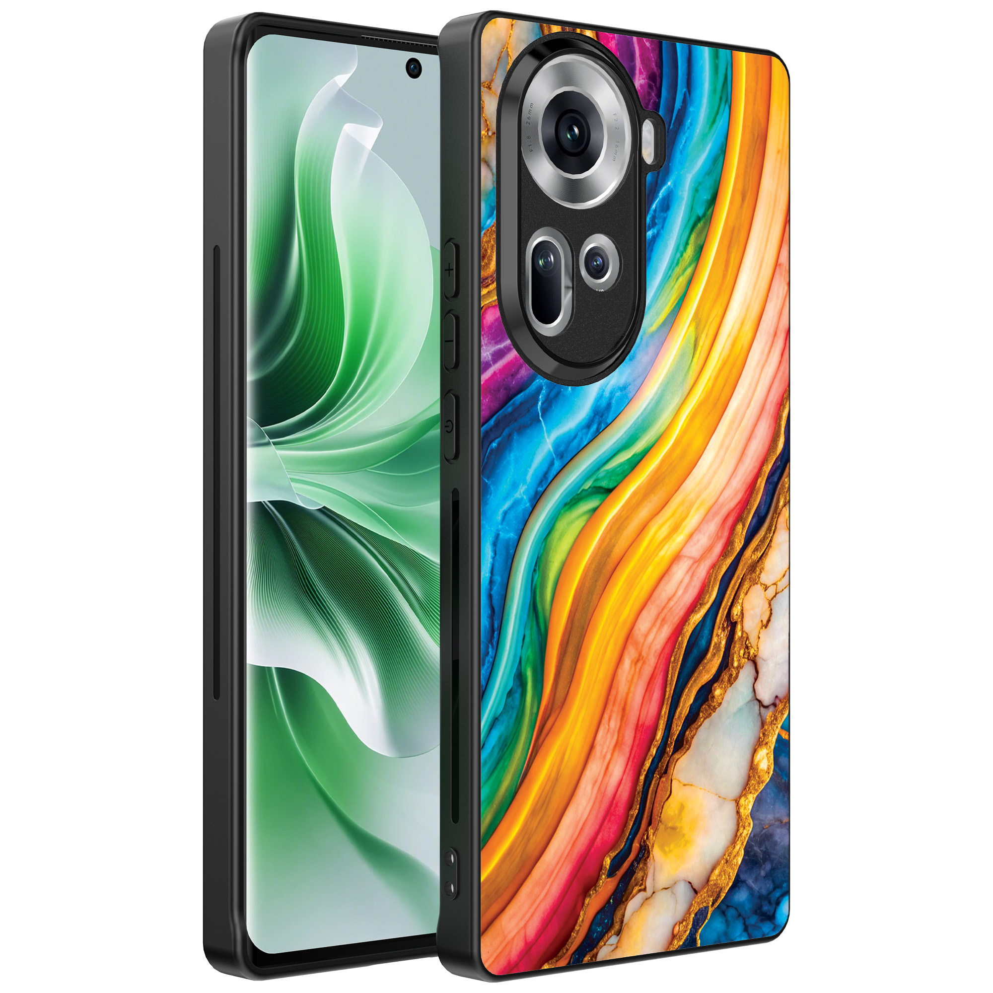 Oppo Reno 11 telefoonhoesje met regenboog goud marmer opdruk (1)Oppo Reno 11 telefoonhoesje met regenboog goud marmer opdruk (1)