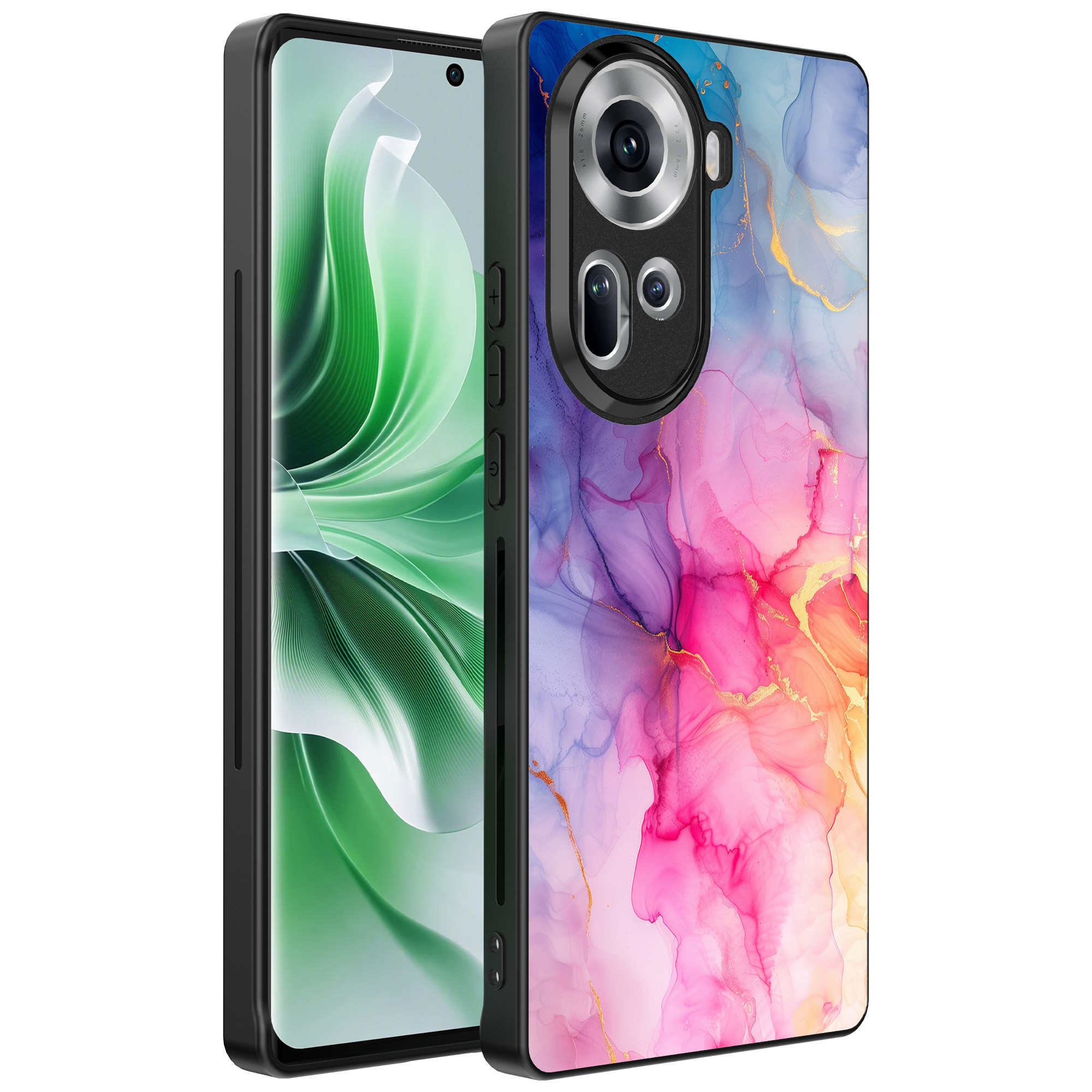 Oppo Reno 11 telefoonhoesje met regenboog marmer opdruk (1)