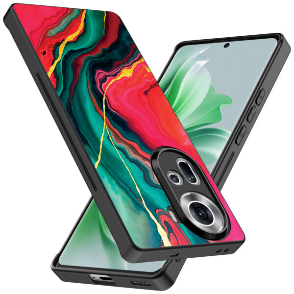 Oppo Reno 11 telefoonhoesje met rood groen marmer opdruk (2)