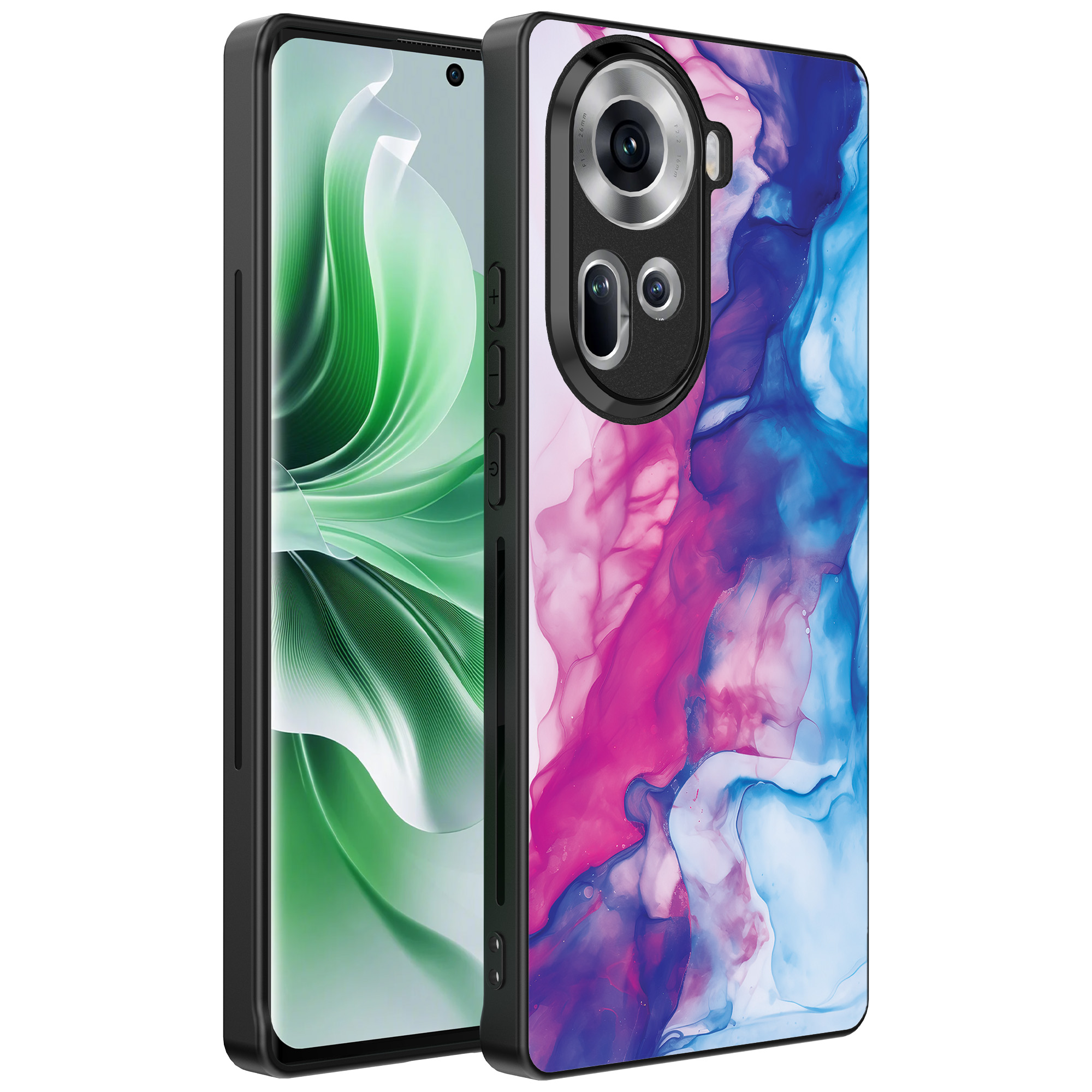 Oppo Reno 11 telefoonhoesje met roze blauw marmer opdruk (1)