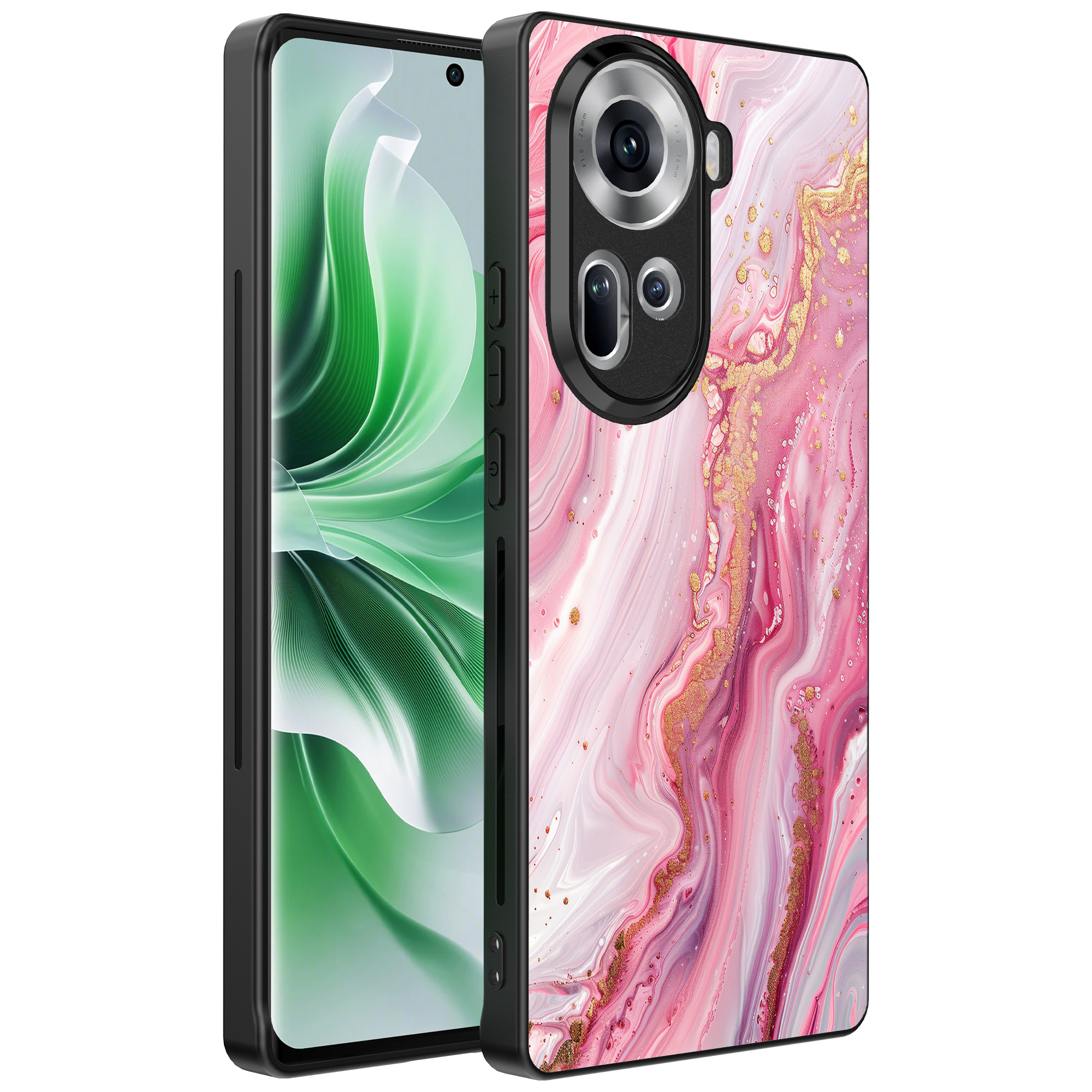 Oppo Reno 11 telefoonhoesje met roze marmer opdruk (1)