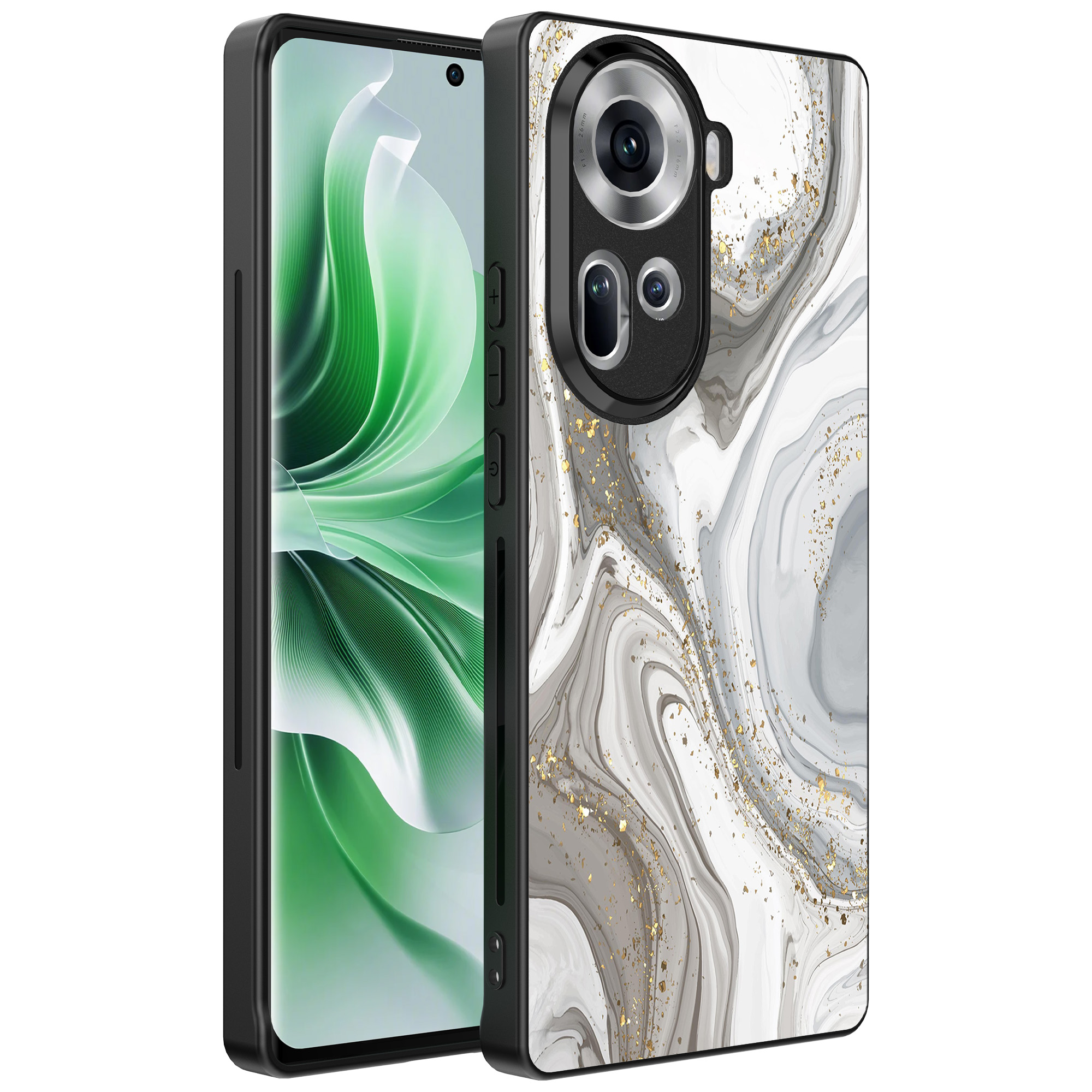 Oppo Reno 11 telefoonhoesje met zilver marmer opdruk (1)