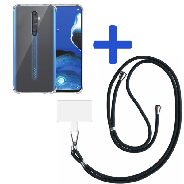 Oppo Reno 2F - Reno 2Z transparant hoesje met afneembaar koord en stootrand 2