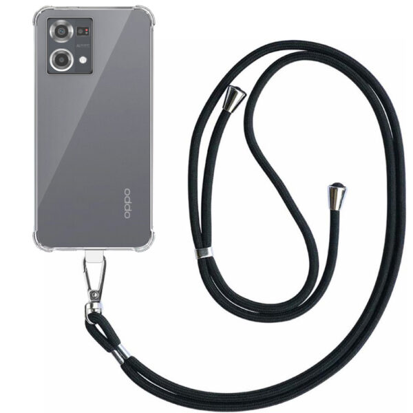 Oppo Reno 7 4G - Reno 8 4G - F21 Pro 4G transparant hoesje met afneembaar koord en stootrand