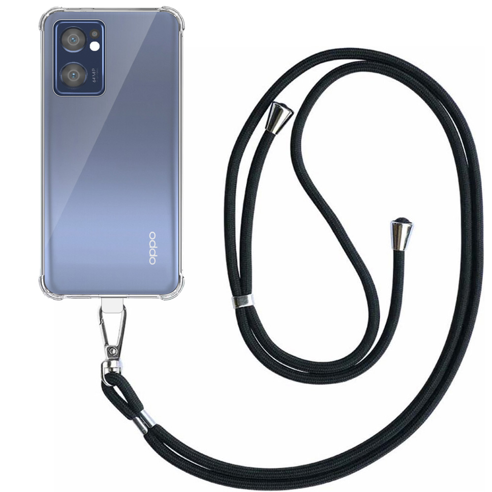 Oppo Reno 7 5G transparant hoesje met afneembaar koord en stootrand