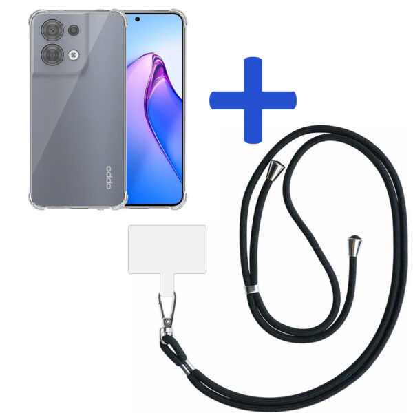 Oppo Reno 8 5G transparant hoesje met afneembaar koord en stootrand 2