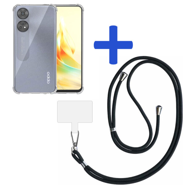 Oppo Reno 8T 4G transparant hoesje met afneembaar koord en stootrand 2