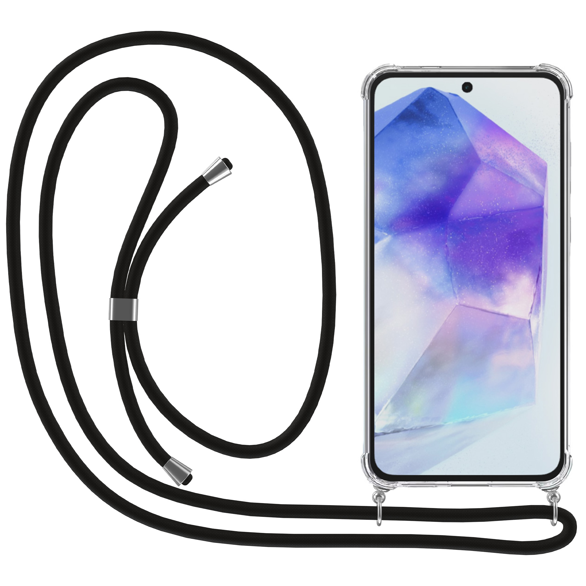 Samsung Galaxy A55 transparant hoesje met koord en stootrand