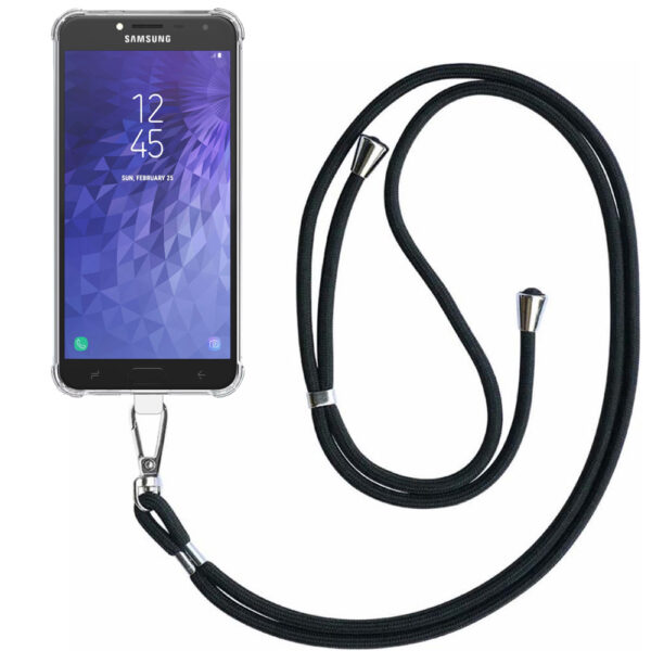 Samsung Galaxy J4 transparant hoesje met afneembaar koord en stootrand 1