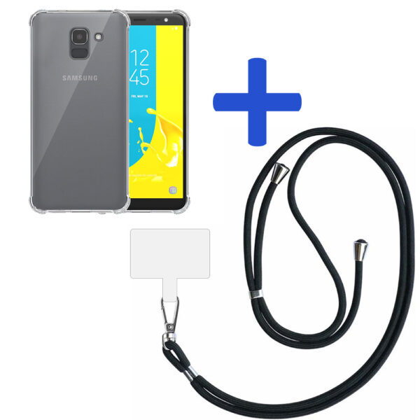 Samsung Galaxy J6 transparant hoesje met afneembaar koord en stootrand 2