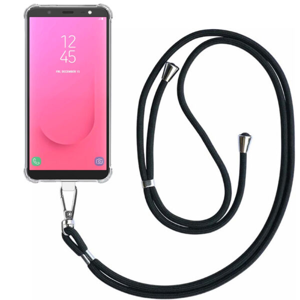 Samsung Galaxy J8 transparant hoesje met afneembaar koord en stootrand 1
