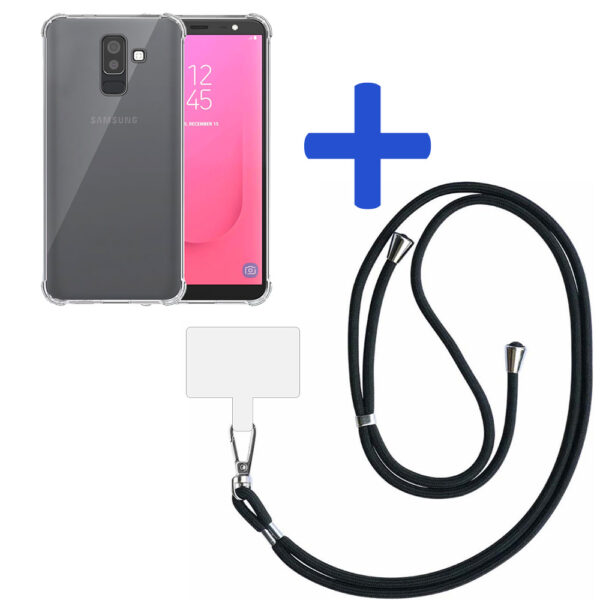 Samsung Galaxy J8 transparant hoesje met afneembaar koord en stootrand 2