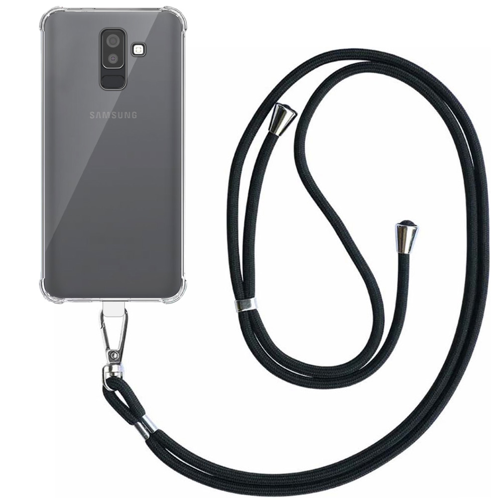 Samsung Galaxy J8 transparant hoesje met afneembaar koord en stootrand