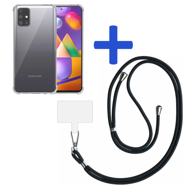 Samsung Galaxy M31s transparant hoesje met afneembaar koord en stootrand 2