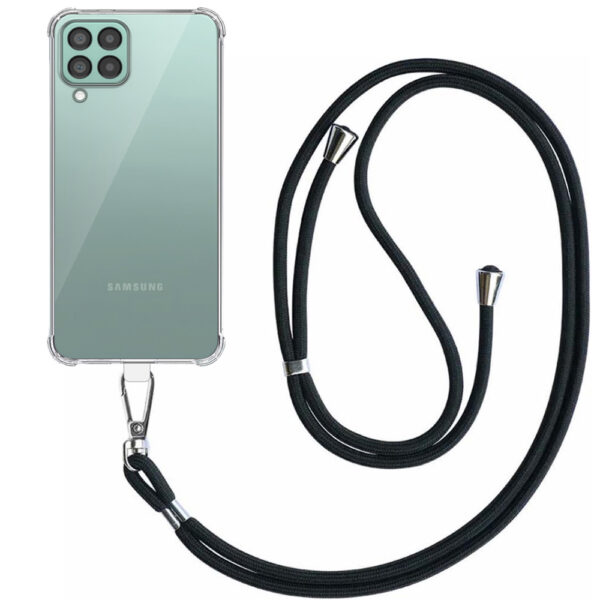 Samsung Galaxy M33 transparant hoesje met afneembaar koord en stootrand