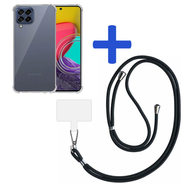 Samsung Galaxy M53 transparant hoesje met afneembaar koord en stootrand 2