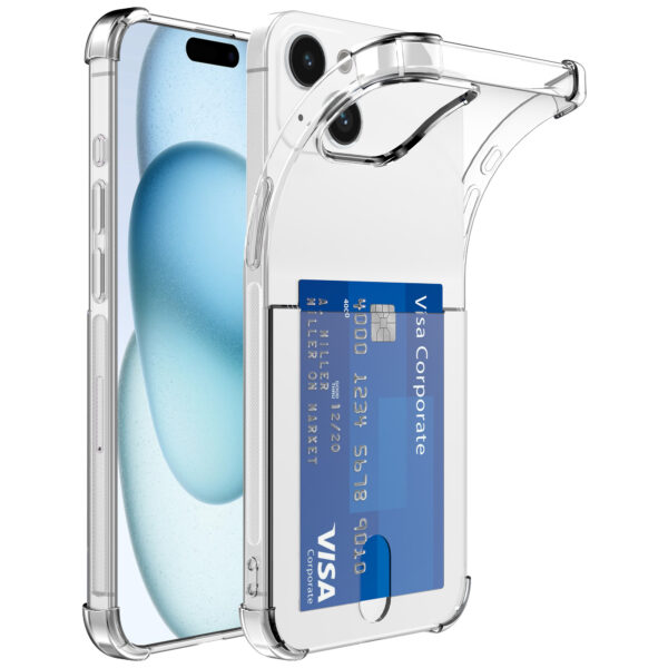 iPhone 15 Plus telefoonhoesje transparant met pasjeshouder en stootrand (1)