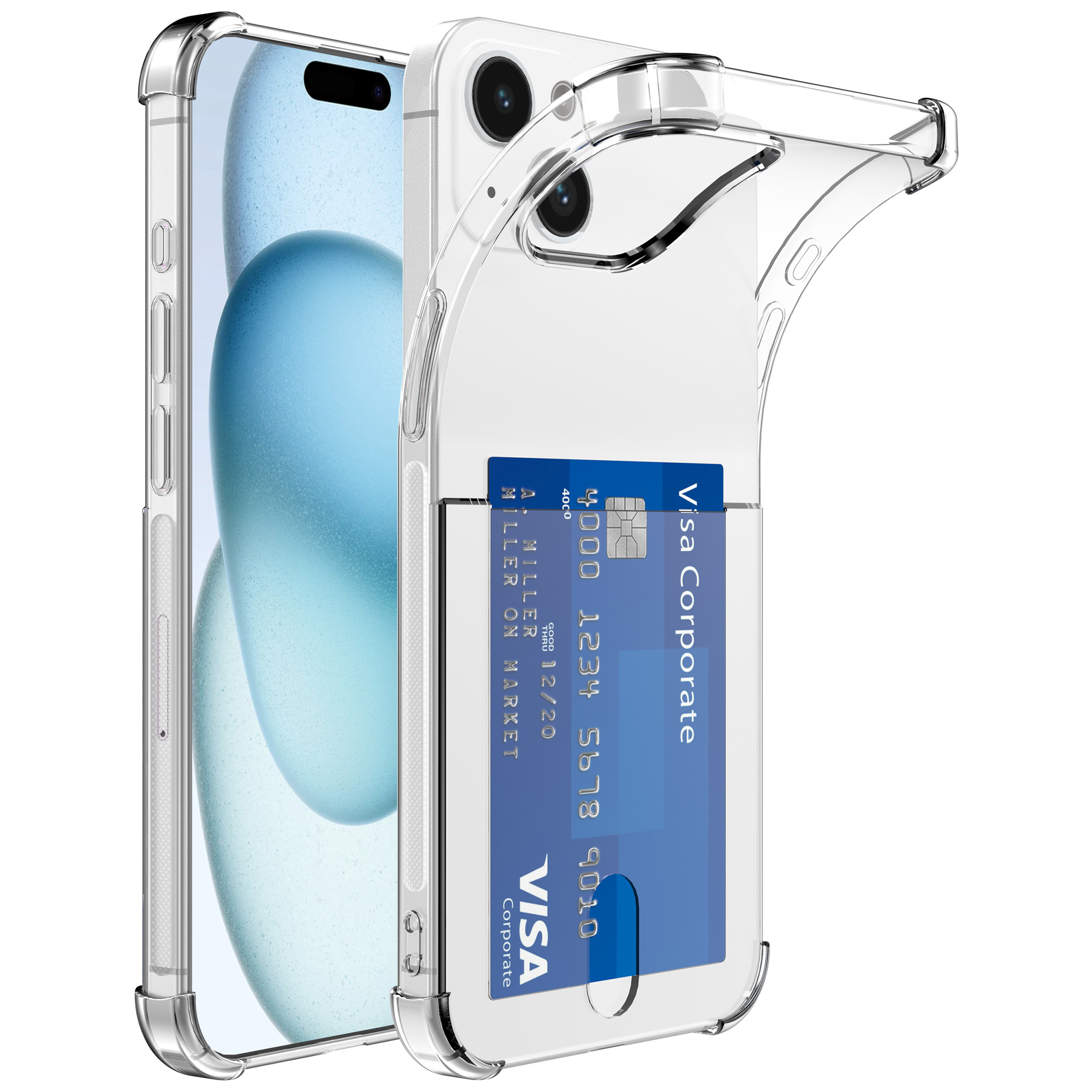 iPhone 15 Plus telefoonhoesje transparant met pasjeshouder en stootrand (1)