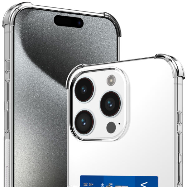 iPhone 15 Pro Max telefoonhoesje transparant met pasjeshouder en stootrand (2)