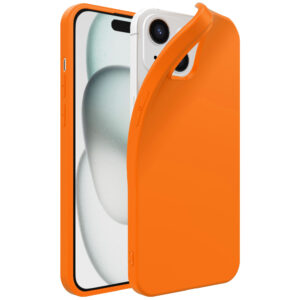 iPhone 15 siliconen telefoonhoesje met zachte binnenkant oranje (1)