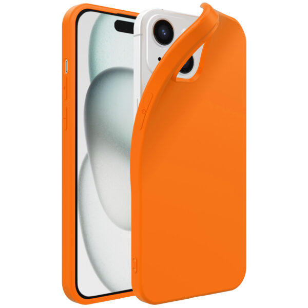 iPhone 15 siliconen telefoonhoesje met zachte binnenkant oranje (1)