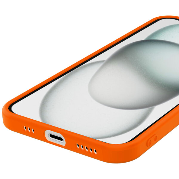 iPhone 15 siliconen telefoonhoesje met zachte binnenkant oranje (3)