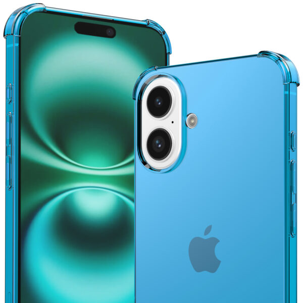 iPhone 16 Plus siliconen telefoonhoesje met stootrand transparant blauw (2)