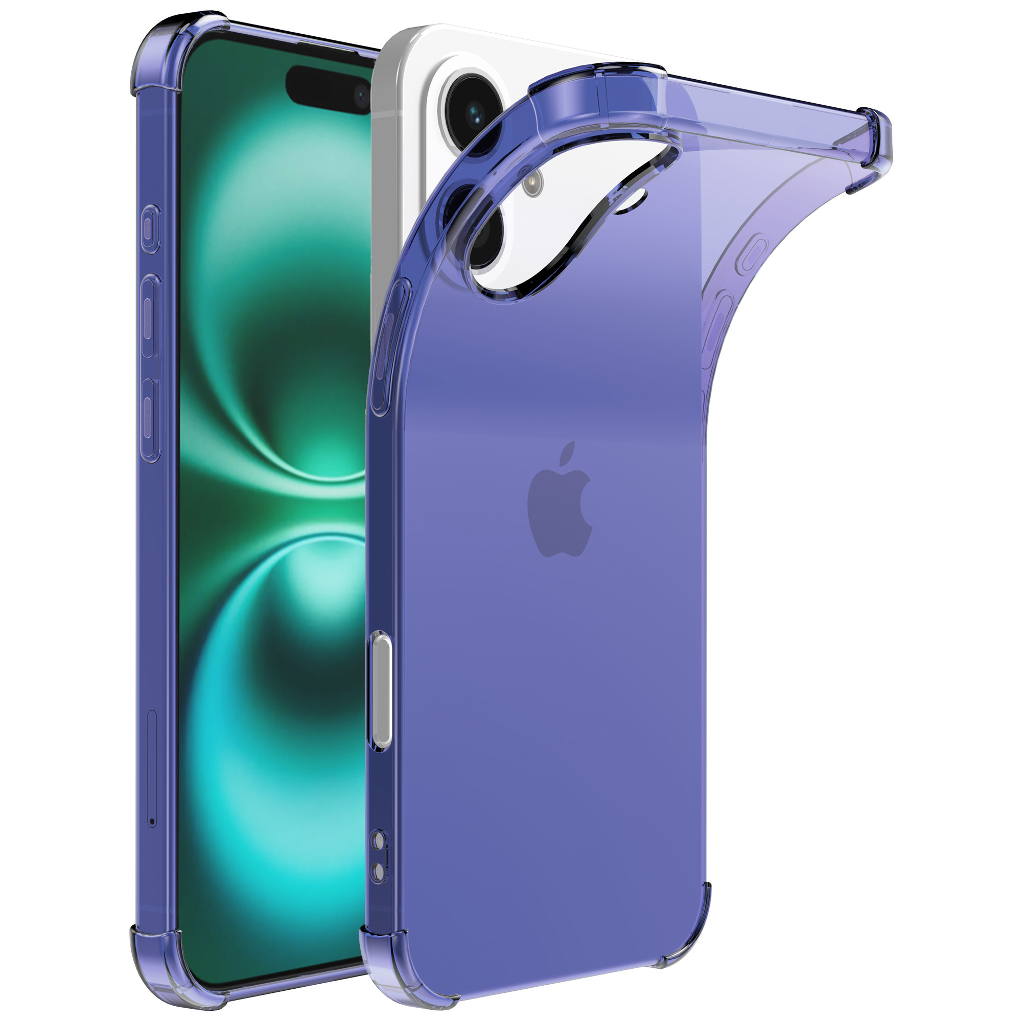 iPhone 16 Plus siliconen telefoonhoesje met stootrand transparant donkerblauw (1)