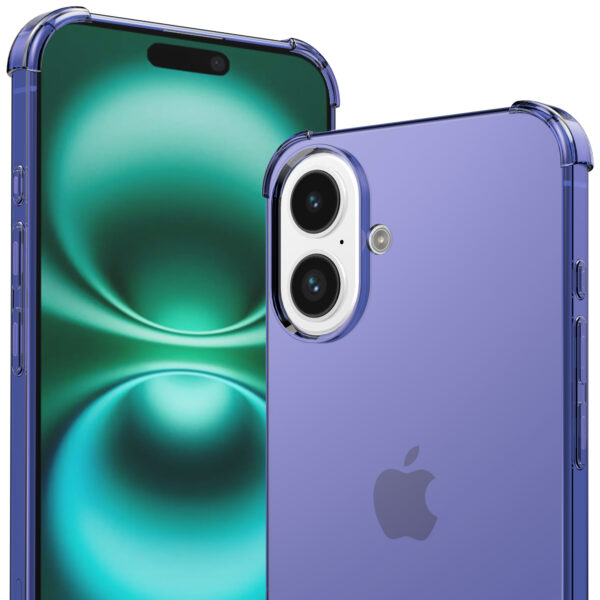 iPhone 16 Plus siliconen telefoonhoesje met stootrand transparant donkerblauw (2)
