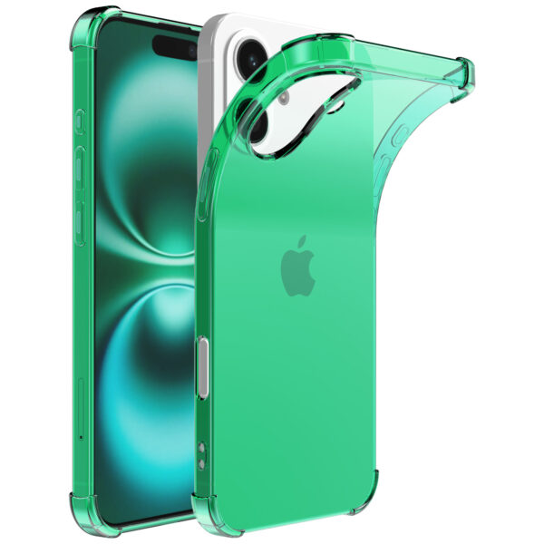 iPhone 16 Plus siliconen telefoonhoesje met stootrand transparant groen (1)