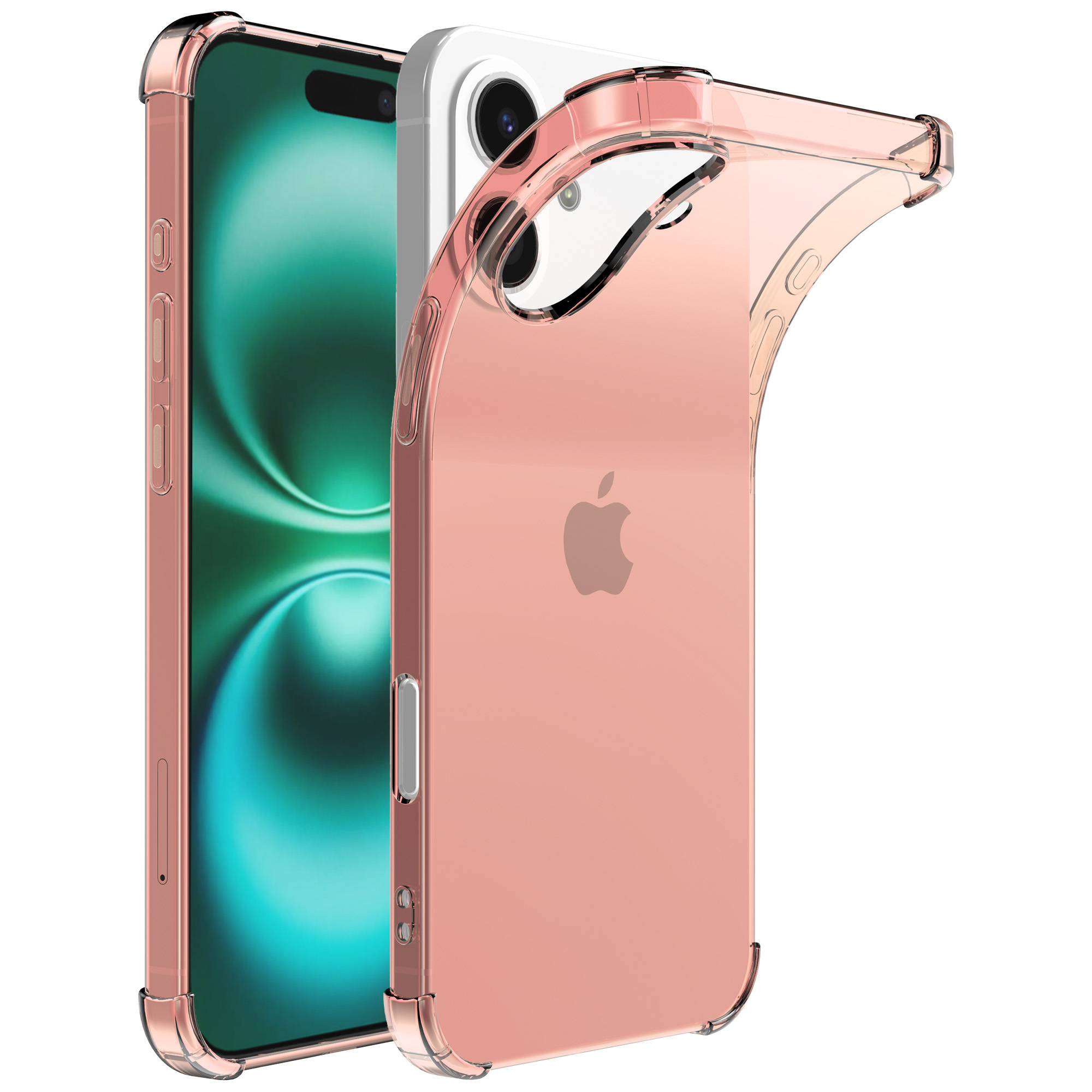 iPhone 16 Plus siliconen telefoonhoesje met stootrand transparant lichtroze (1)