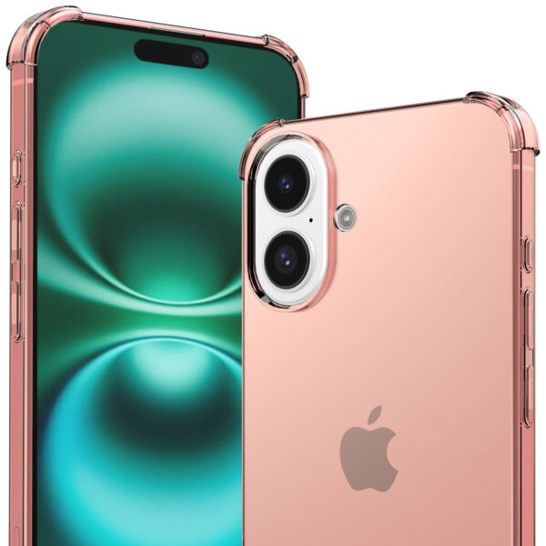 iPhone 16 Plus siliconen telefoonhoesje met stootrand transparant lichtroze (2)