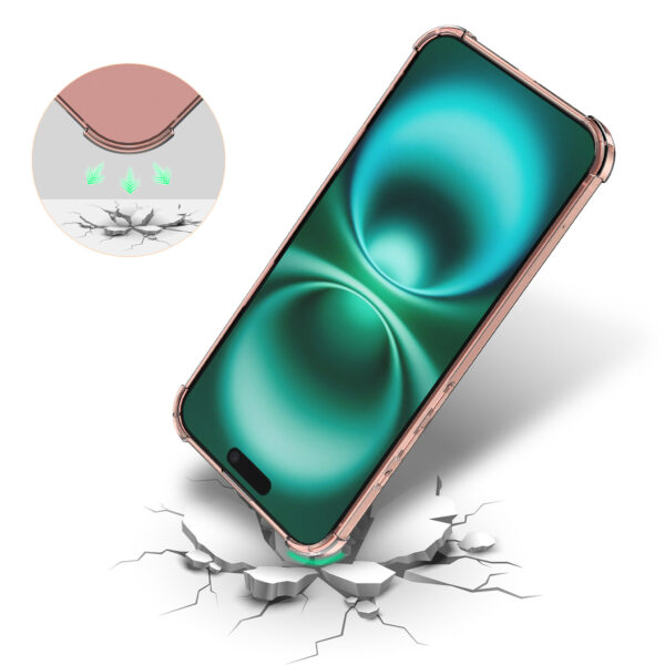 iPhone 16 Plus siliconen telefoonhoesje met stootrand transparant lichtroze (6)