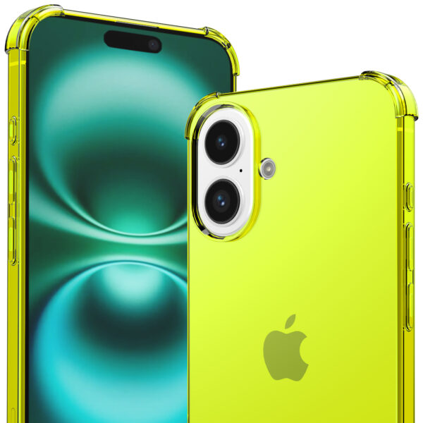 iPhone 16 Plus siliconen telefoonhoesje met stootrand transparant neon geel (2)