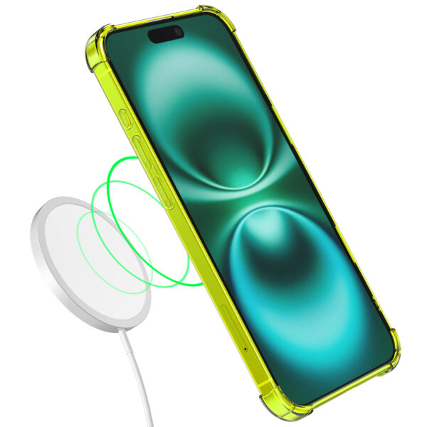 iPhone 16 Plus siliconen telefoonhoesje met stootrand transparant neon geel (3)