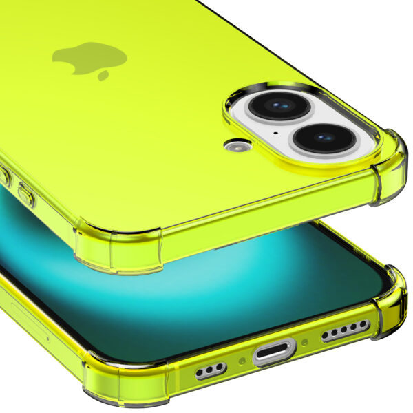 iPhone 16 Plus siliconen telefoonhoesje met stootrand transparant neon geel (4)
