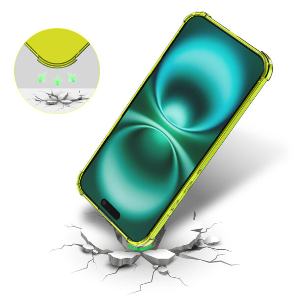 iPhone 16 Plus siliconen telefoonhoesje met stootrand transparant neon geel (6)