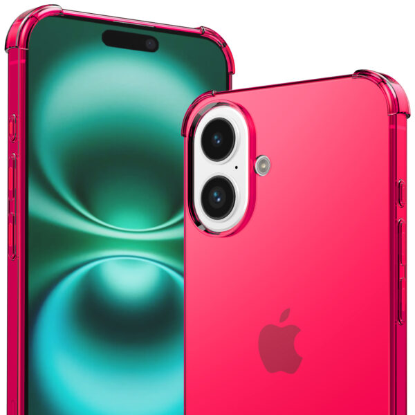 iPhone 16 Plus siliconen telefoonhoesje met stootrand transparant neon roze (2)