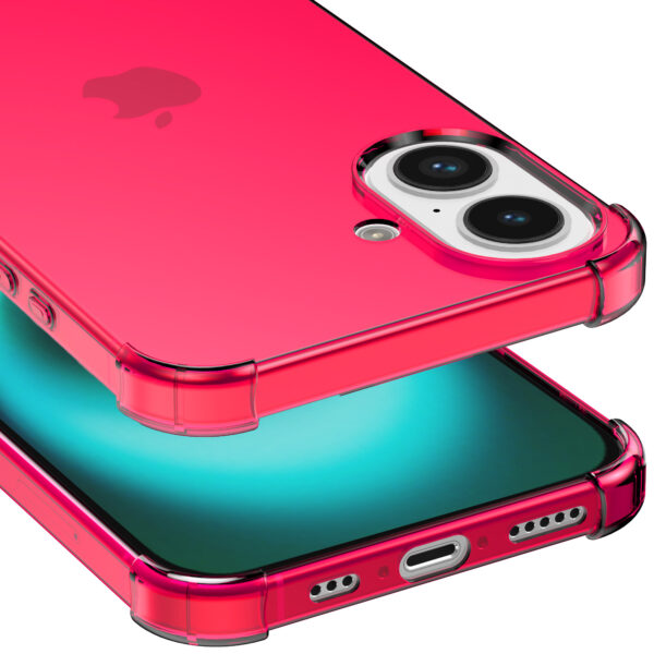 iPhone 16 Plus siliconen telefoonhoesje met stootrand transparant neon roze (4)